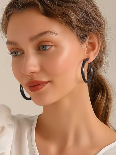 Classic Black/18K Gold Plated/Stainless Steel Hoop Earrings for Women 20mm/30mm/40mm/60mm/80mm Oversized Hypoallergenic Chunky Tube Hoops Rounded Loop Earrings Come with Box2