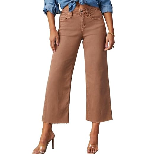 Allimy Womens Jeans Baggy Stretchy High Waisted Denim Wide Leg Pants Trendy 90s Loose Jean Rust Size 8