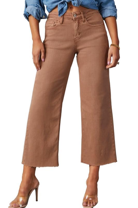 Allimy Womens High Waisted Capri Pants Wide Leg Pants Woman Cropped Jeans Baggy Barrel Jeans for Women Trendy Rust Size 12