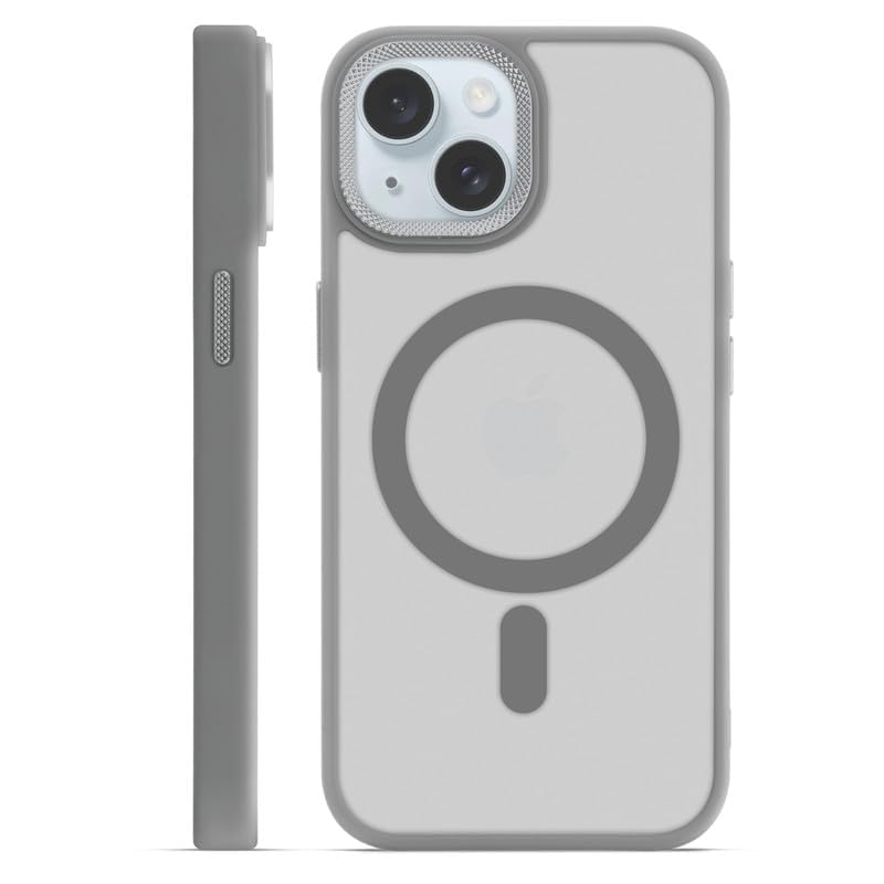 Image of GoldKart Magnetic Matte Translucent Back Cover Case for iPhone 13 /14 | MagSafe Compatible | Shockproof Hybrid Bumper | Camera Lens Protection | Anti-Fingerprint Slim Protective Case (Grey)