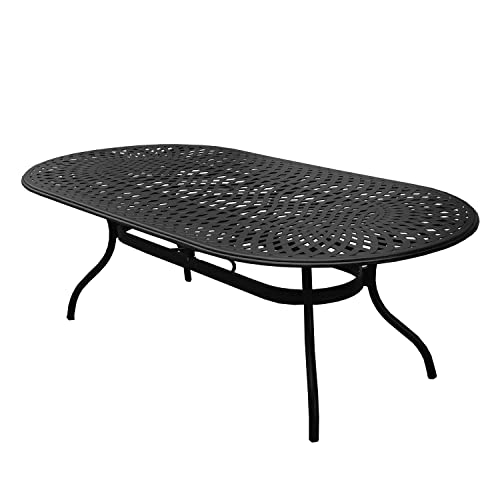 Image of Oakland Living 1025-1016(8)-LBK Modern Outdoor Mesh Lattice Aluminum 95-in Large Black Oval Patio Eight Arm Chairs Dining Set