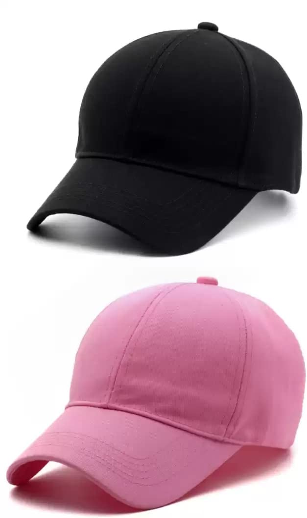 BAYEMA Men's Cotton Baseball Cap (B-CAP_Black, Pink_Free Size)