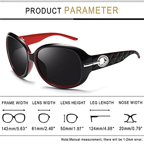 Big Polarized Womens Sunglasses Oversized, Trendy Large Black Red Sunglasses For Women Uv Protection, Dark Lens Sun Glasses Woman Sensitive Eyes, Blenders Ladies Rhinestone Sunnies Driving Party #TOP3