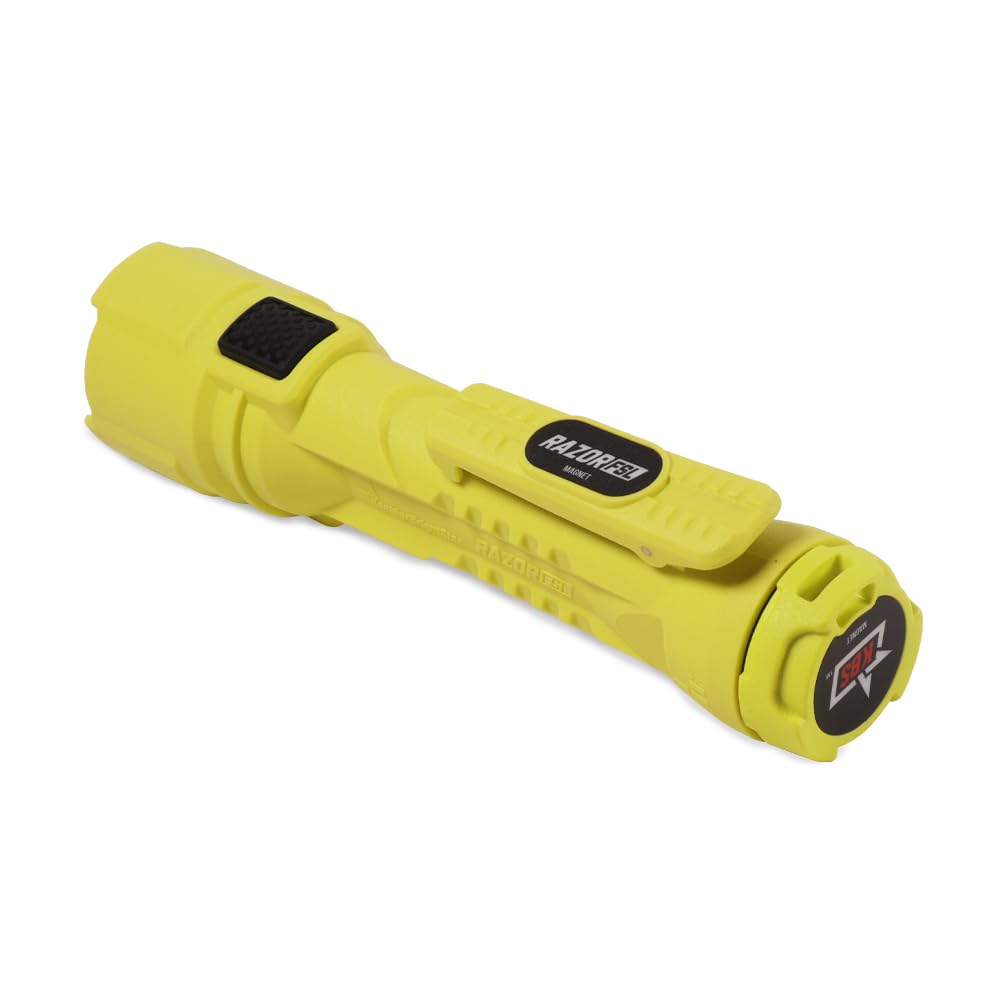 BRIGHT STAR Razor FSL Dual Light Magnetic LED Flashlight – 14,000 Candela, 10-Hour Runtime, Hands-Free Design, Includes 3 AA Batteries,