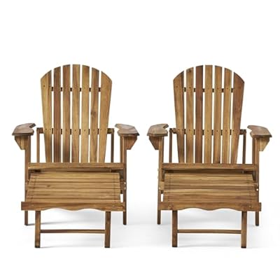 Christopher Knight Home Hayle Outdoor Stained Reclining Acacia Wood Adirondack Chair with Footrest, 67 "W x 29.25 "D x 28.75 "H, Natural Brown