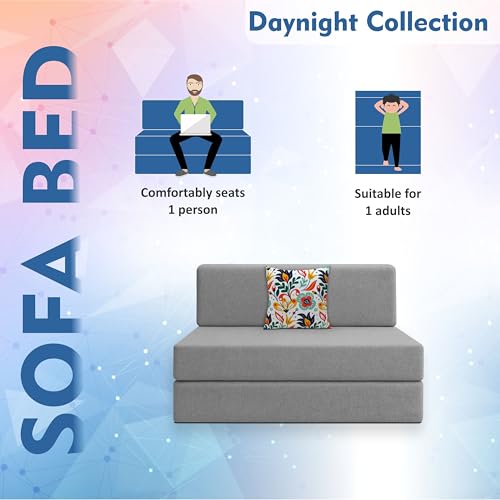 Image of Los Angeles Foldable One Seater Sofa Cum Bed, Sofa Bed 3 X 6 Feet Jute Fabric Washable Cover- Including Cushion Perfect for Living Room - Grey Color