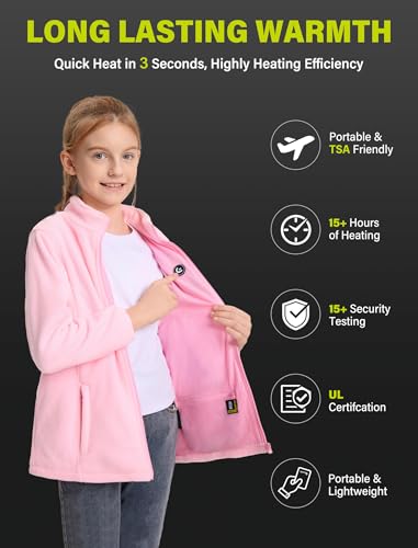 Kids Heated Jacket 7.4V 10000mAh Battery Portable Charger, Electric Heated Coat, Warming Heating Fleece Jacket Girls L4