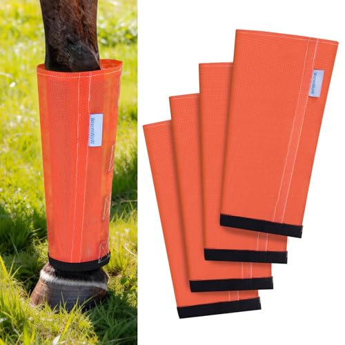Fly Boots for Horses Set of 4, Loose Fitting Mesh Horse Fly Boots Leggings, Reduce-Stomping Adjustable Equine Leg Wraps & Socks, Stay Up Not Sag, No Rub (Orange)