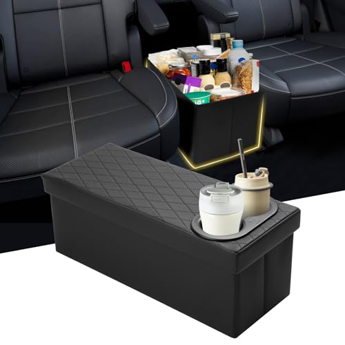 Image of Mixsuper Liner Car Seat Organizer for Kia Telluride 2020-2026 Center Console Organizer with Cup Holders for Telluride, Kids Toys Baby Supplies Dog Toy Box Storage Bin Travel Accessories