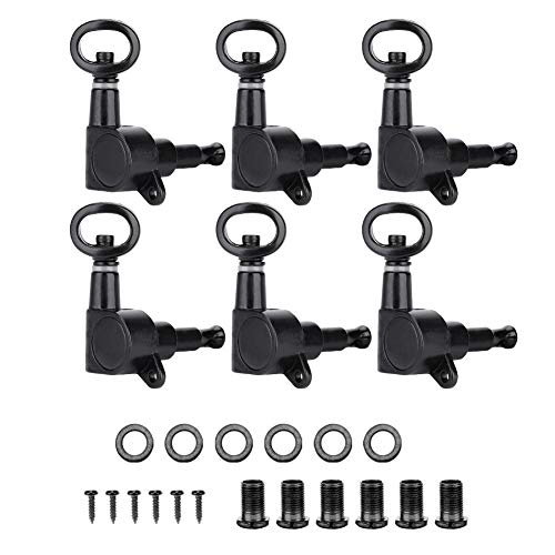 Electric Guitar Tuning Pegs, 6 Pcs Acoustic Gutitar Tuning Pegs with Hollow Handle Locking Machine Heads Upgrade Accessory(Black 6R)