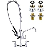 Commercial Faucet with Sprayer 36' Height Commercial Sink Faucet 8 Inch Center Wall Mount Kitchen 38' Thickened Hose 12' spout for 3 Compartment Sink for Restaurant