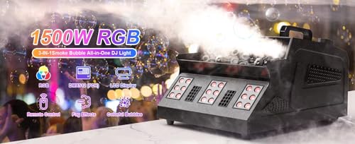 Smoke Bubble Machine 1500W Smoke Bubble Machine 8 RGB 3IN1 LED Bubble Fog Machine DMX Bubble Fogger Stage Light For DJ Halloween Party Wedding
