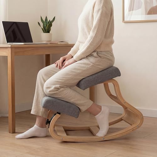 NYPOT Ergonomic Kneeling Chair with 2 Knee Pads - Adjustable Height Rocking Knee Chair for Posture and Back Support for Home and Office - Angled Kneeling Stool, Moonstone Grey