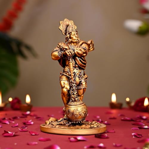 Image of Resin 4.3 Inch Bahubali Hanuman Ji Murti for Car Dashboard Pavan Putra Bajrangbali Idol Statue for Home Decor /Pooja Room /Office Tabletop /Hanuman Statue Showpiece for Gift Items (Golden)