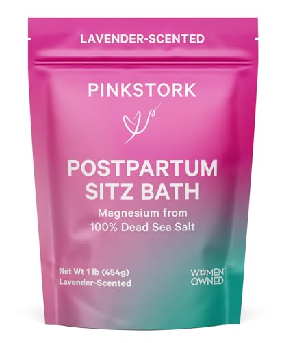 Image of Pink Stork Postpartum Sitz Bath Soak: Dead Sea Salt for Perineal Care & Cleansing, Postpartum Recovery, Labor & Delivery Essentials, Postpartum Essentials, Women-Owned, Lavender Scented, 16 oz