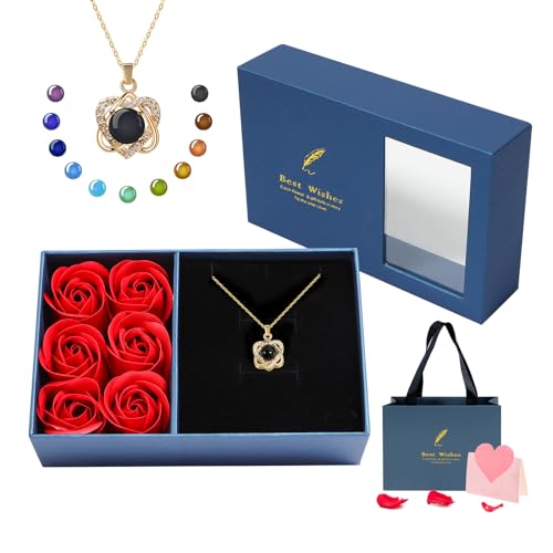 WHOLEV Preserved Rose with Necklace Changing Color Temperature Sense, Romantic Mother‘s Day Rose Gift Never Withered Eternal Rose Flower for Wedding Anniversary Unisex Best Valentine Gifts