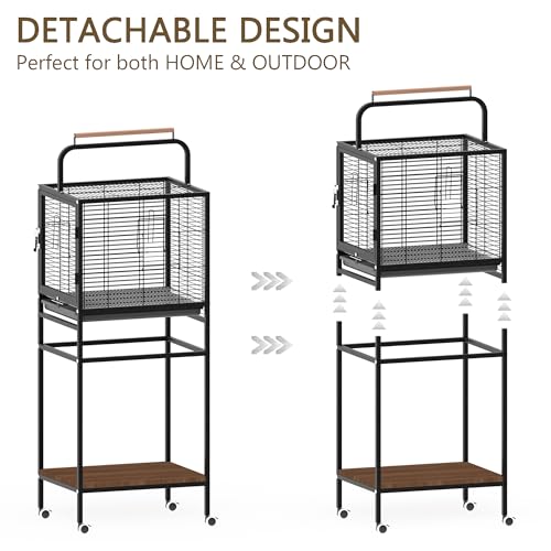 Image of Bird Wrought Iron Cage, Home Style Detachable Travel Birdcage for Small and Medium Birds Parrots Lovebird Conures Cockatiel,Black,52-Inch