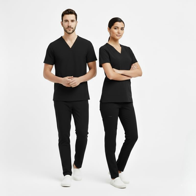 Image of TrendyUniform Unisex Regular Fit Polyester Cotton Scrub Suit for Componder| V-Neck Top and Drawstring Pant |Half Sleeves Hospital Uniform for Doctors, Nurses and Dentist, OT