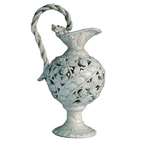 Fatto a mano Vaso centrotavola, anfora traforata dipinta e realizzata a mano in ceramica artistica italiana.