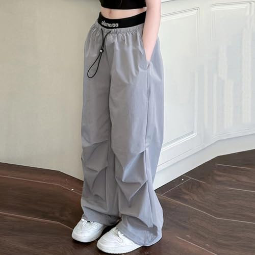 Girls' Ice Silk Cargo Pants Loose Casual Streetwear Elastic Waist Soft Comfortable Kids' Trousers with Pockets3
