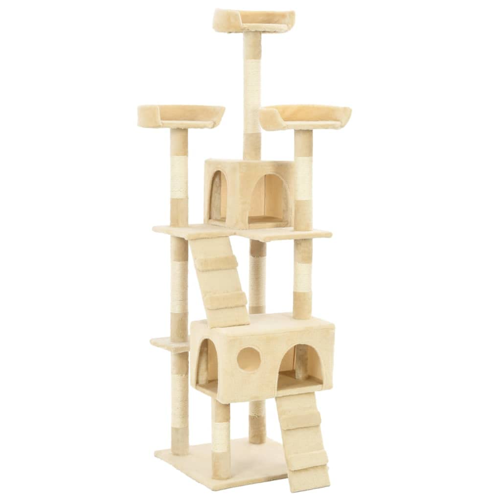 Arbre à chat 170 cm beige avec griffoir en sisal et double maison pour le repos