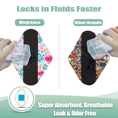 Image of Wegreeco Cloth Menstrual Pads - Soft Washable Pads for Women - Reusable Panty Liners for Women - 6 Pack with 1 Cloth Mini Wet Bag (Medium, Peonyony)