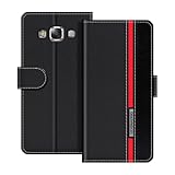 UOGNADGD Lederhülle Kompatibel mit Samsung Galaxy E5 Klappbares Portemonnaie-Hülle mit Magnetverschluss Ständer & Kartenfächern stoßfestem Schutz (Schwarz)