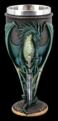 Drachen Fantasy Trink-Kelch - Skull Blade, Motiv von Ruth Thompson | Weinbecher, Deko-Artikel, mit Edelstahl-Einsatz, H 18 cm