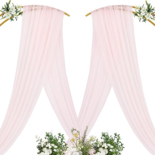 Image of MLMC Blush Pink Wedding Arch Draping Fabric 2 Panels 29 inch x 20 FT Extra Long Gauze Drapes Sheer Backdrop Curtains 6.6 Yards Outdoor Drapery Panels for Wedding Baby Shower Party Ceiling Decoration