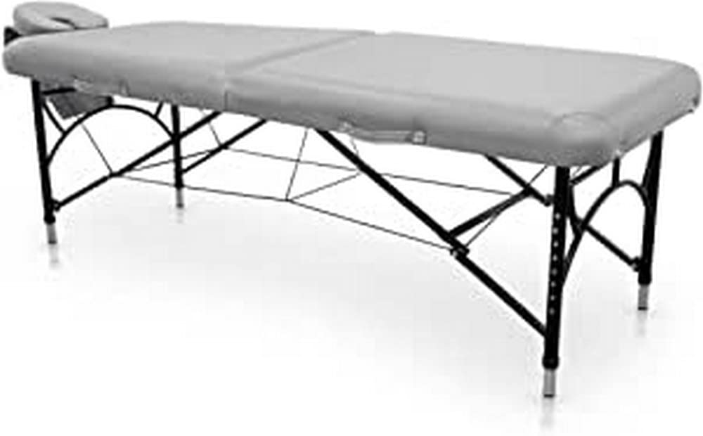 QUIRUMED Camilla de Masaje Plegable de Aluminio Easy Force, Color Plata, Mesa de Masaje, Polipiel, Relleno Alta Densidad, Regulable en Altura, Ligera, hasta 210 kg
