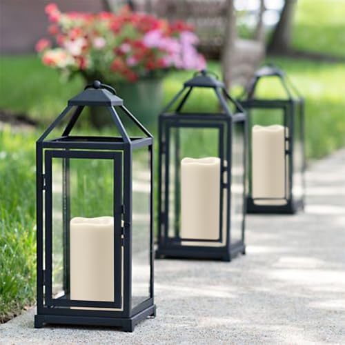Image of Eldnacele Solar Outdoor Flameless Pillar Candles Waterproof Rechargeable | Solar Powered LED Flickering Candles, White Plastic Dusk to Dawn, Garden Porch Wedding Lantern Decor, 3 inch x 5 inch6 inch8 inch, 3 Pack