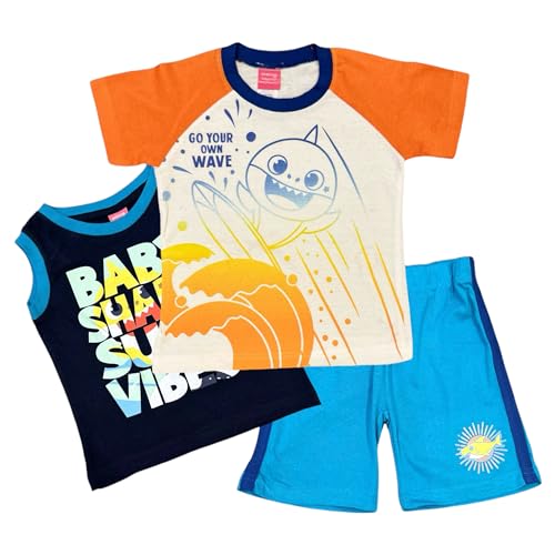 Nickelodeon Baby Shark Boys' 3 Piece Short Set (Toddler/Kid), Orange, 2T