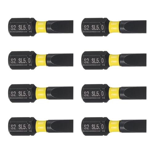 TA-VIGOR 8pcs SL5 Slotted Screwdriver Bits, 1/4" Hex Shank 25mm/1" Length Magnetic Flat Head Hex Bits, S2 Steel Hex Screwdriver Bit for Furniture Assembly DIY Repair