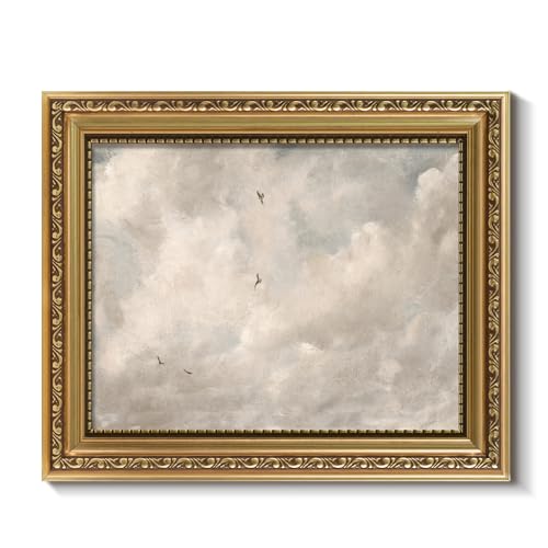 ARPEOTCY Vintage Gold Framed Wall Art, Classic Sky Clouds Study Paintings, 8x10 inch Small Aesthetic Canvas Prints Artwork with Frame, Victorian Wall Decor for Living Room Bathroom Bedroom Shelf