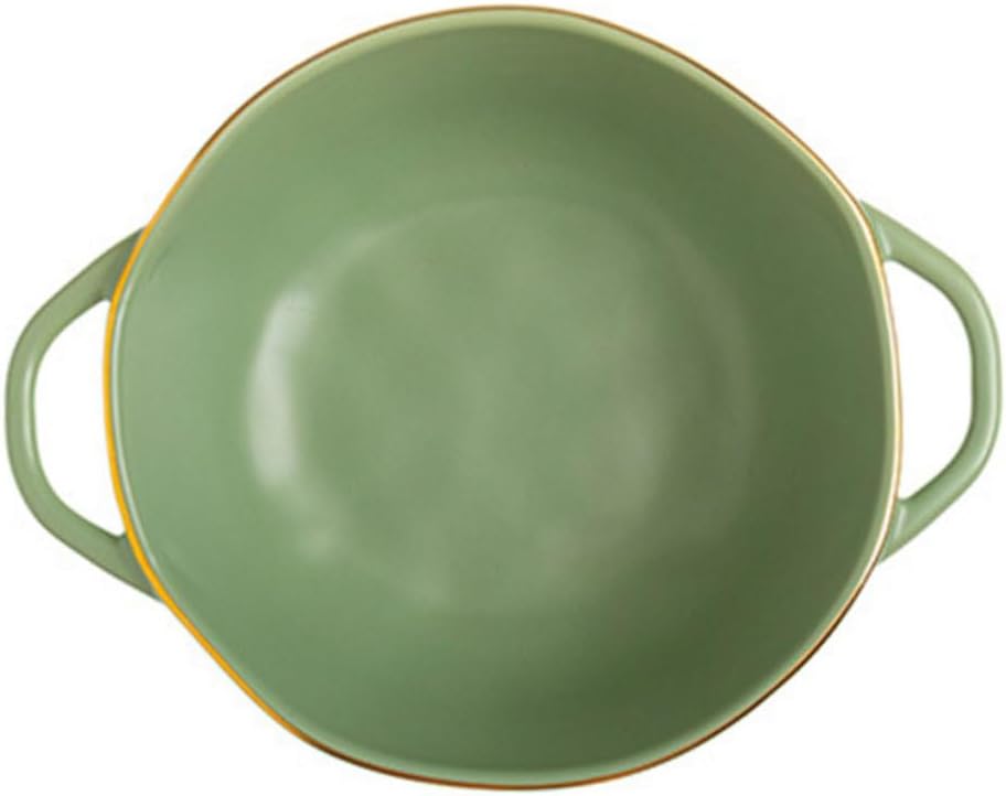 SAFIGLE Double Handle Baking Bowl Ceramic Soup Bowl Matcha Green Oven Safe Mixing Dish for Restaurant Salad Serving and Instant Noodles