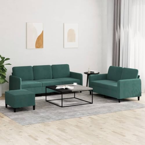 Samt Sofagarnitur 3-Sitzer Sofa mit Hocker, Bequemes Velours Sofaset für Wohnzimmer, Robuste Couchgarnitur mit Samtbezug und Stabilen Metallgestell, Plüschige