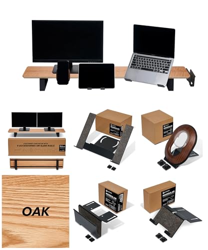 Image of ULTRARM Moodular Wooden Monitor Stand Oak with Add-on Accessories Laptop Tray, Vertical Laptop Tray, Phone Stand for MagSafe, Tablet Stand