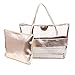 Zicac Waterproof Semi-clear Tote Bags Stripe PVC Shoulder Bag with Pouch (Champagne)