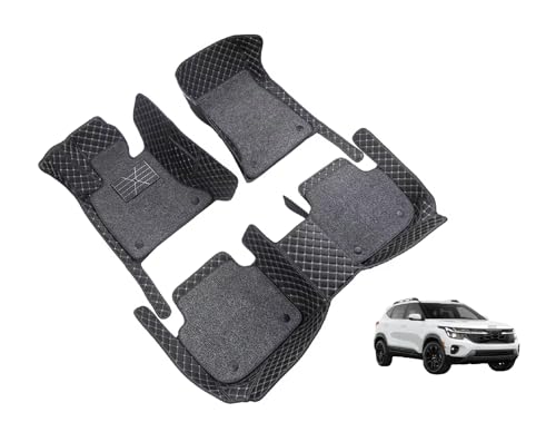Image of Auto Hub 7D Car Floor Mats Compatible with Kia Seltos (Model - 2023-2025), Leatherette, 100% Waterproof & Washable, Seltos Car 7D Floor Mat, Black