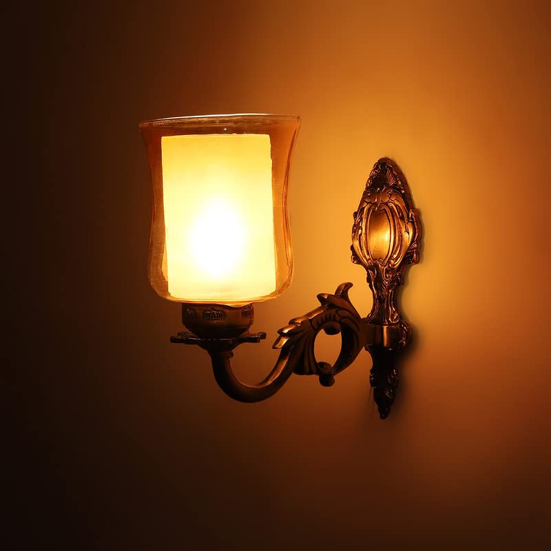 Image of ELIANTE Antique Brass Metal Wall Light with Glass Shade - Vintage Decorative Wall Lamp for Living Room Bedroom Hallway Dining Decor | 3 Years Warranty | Free - LED LAMP