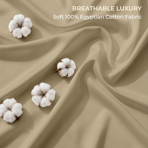 Image of SGI bedding 100% Egyptian Cotton Sheets RV King Size - 600 Thread Count Sheets Set, Soft, Cooling, 15 inch Deep Pocket, Luxury Hotel Bedding, Breathable, Durable - Taupe