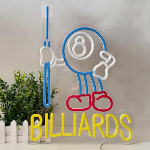 Image of Billiard Neon Sign, Man Cave Neon Sign, Neon Signs for Wall Decor, USB Powered Neon Wall Signs for Billiard Room Game Party Decor Bedroom Man Cave Boys Billiards Lovers Gift