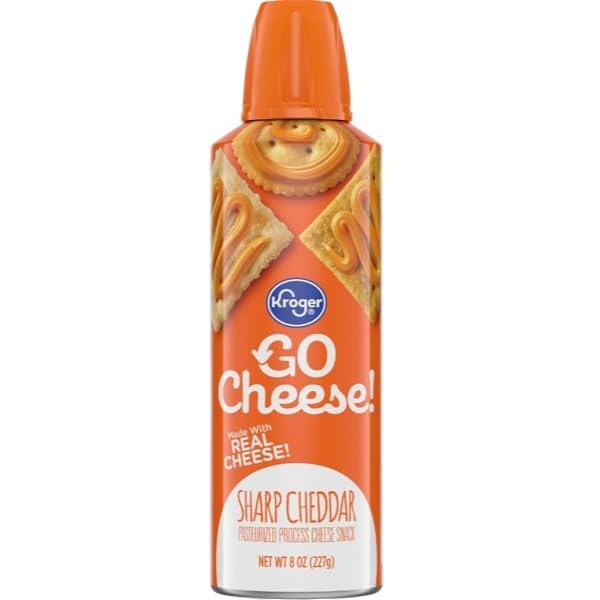 Go Cheese! Sharp Cheddar Spray Cheese, 8 oz Can, Bold Flavored Pasteurized Process Cheese Snack for Crackers, Pretzels, Nachos, Chips