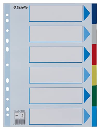 Leitz Esselte Register für A4, Deckblatt und 6 Trennblätter mit Taben, Mehrfarbig, Robuster Kunststoff, 15260 Leitz Esselte Register für A4, Deckblatt und 6 Trennblätter mit Taben, Mehrfarbig, Robuster Kunststoff, 15260