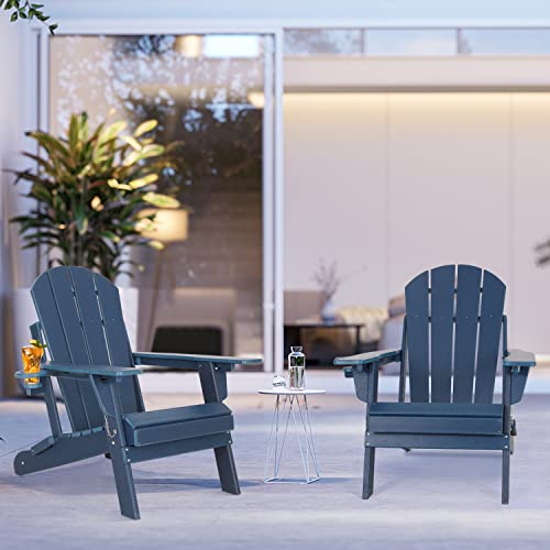 Okeysen Adjustable Adirondack Chair Set Of 2 Folding Plastic Outdoor Fire Pit Chair Weather Resistant 3-Positons Patio Chair With Cup Holder For Outdoor Porch Garden Backyard Deck And Pool, Navy #TOP1