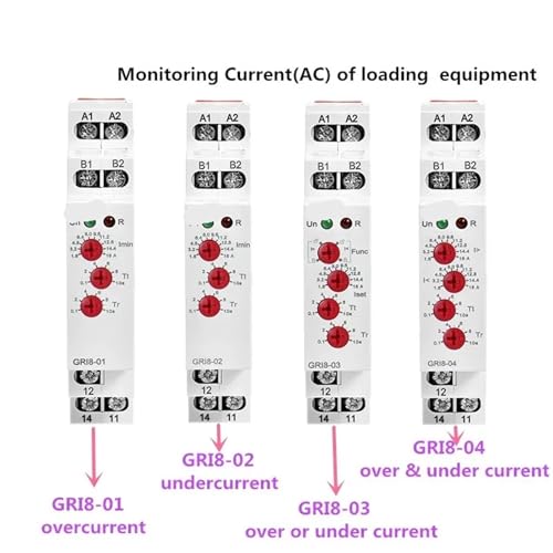 Relé de corriente con rango ajustable de 0.05-0.5A e interruptor integrado GRI8-02 2