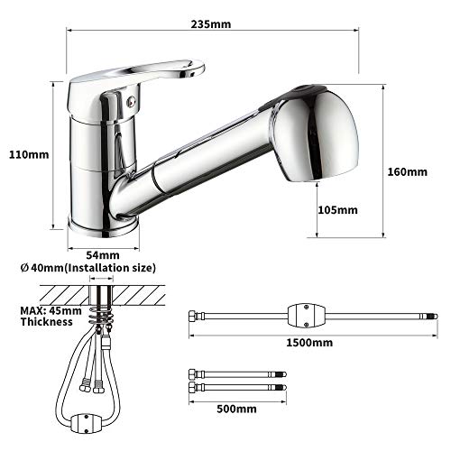 Auralum Einhebel Küchenarmatur mit 2 Strahlarten Geschirrbrause Wasserhahn Küche ausziehbar Spültischarmatur Armatur mit 360° schwenkbar Chrom Einhandmischer Mischbatterie für Küche - Image 5