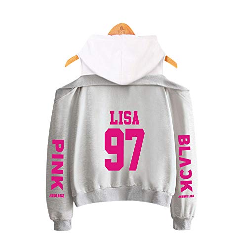 ZIGJOY KPOP Scena Musicale Coreana Strapless Hombro Sudadera con Capucha suéter Sudadera Pullover Rose Jennie Jisoo Lisa para Fans Grey Lisa S