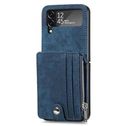 Étui Galaxy Z Flip 5 avec porte-cartes et protection PC antichoc en cuir bleu