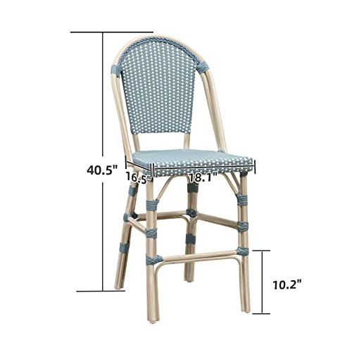Purple Leaf French Counter Height Bar Stools Set Of 2 25" White Print Finish Patio Bar Chairs With Back Rattan Bar Chairs French Bistro Set For Kitchen Outdoor Counter Stool Light Blue #TOP2